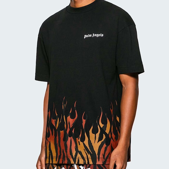 Palm Angels Flames Graphic Tee Black Red Designer Streetwear T-Shirt Medium - Picture 1 of 8